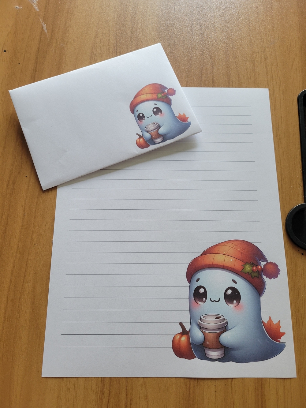 🧋NEW🧋 24pc Cute Autumn Ghost Stationery Set - White with Orange Accents
